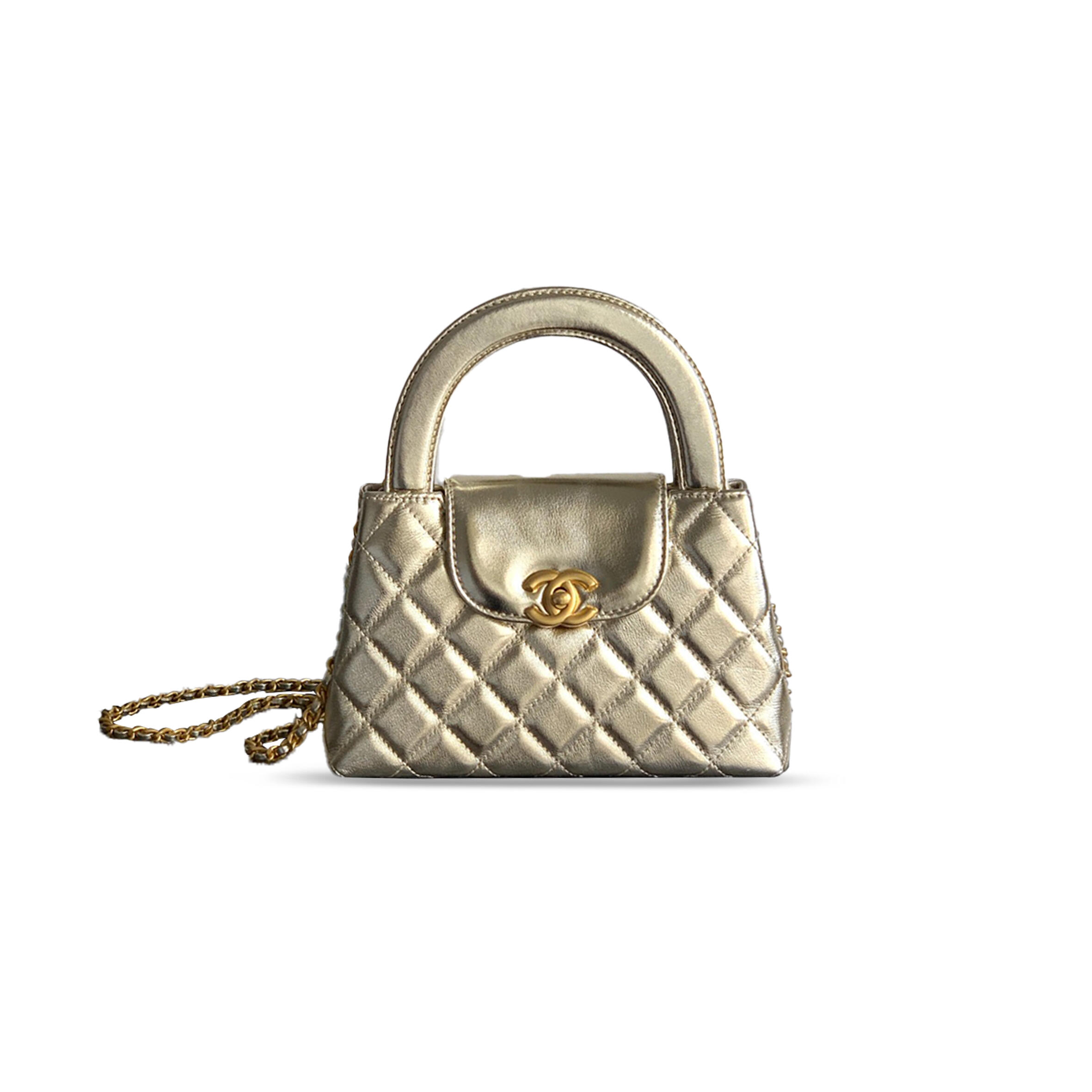 CHANEL GOLD QUILTED LAMBSKIN MINI KELLY GOLD HARDWARE AS4416 (19*13*7cm)